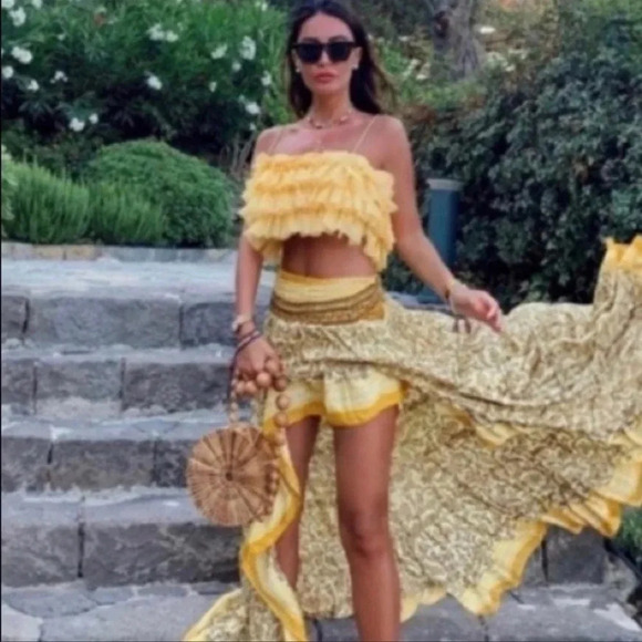 Zara ruffled tulle tank crop top in butter yellow - Picture 4 of 11